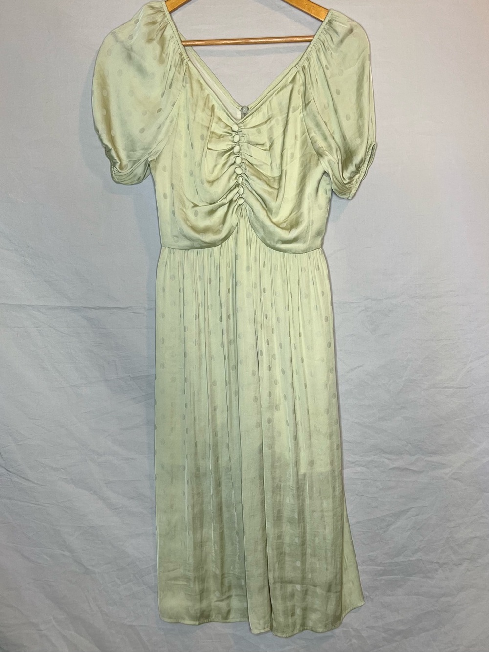 Soft Sage Green Ruched Midi Dress